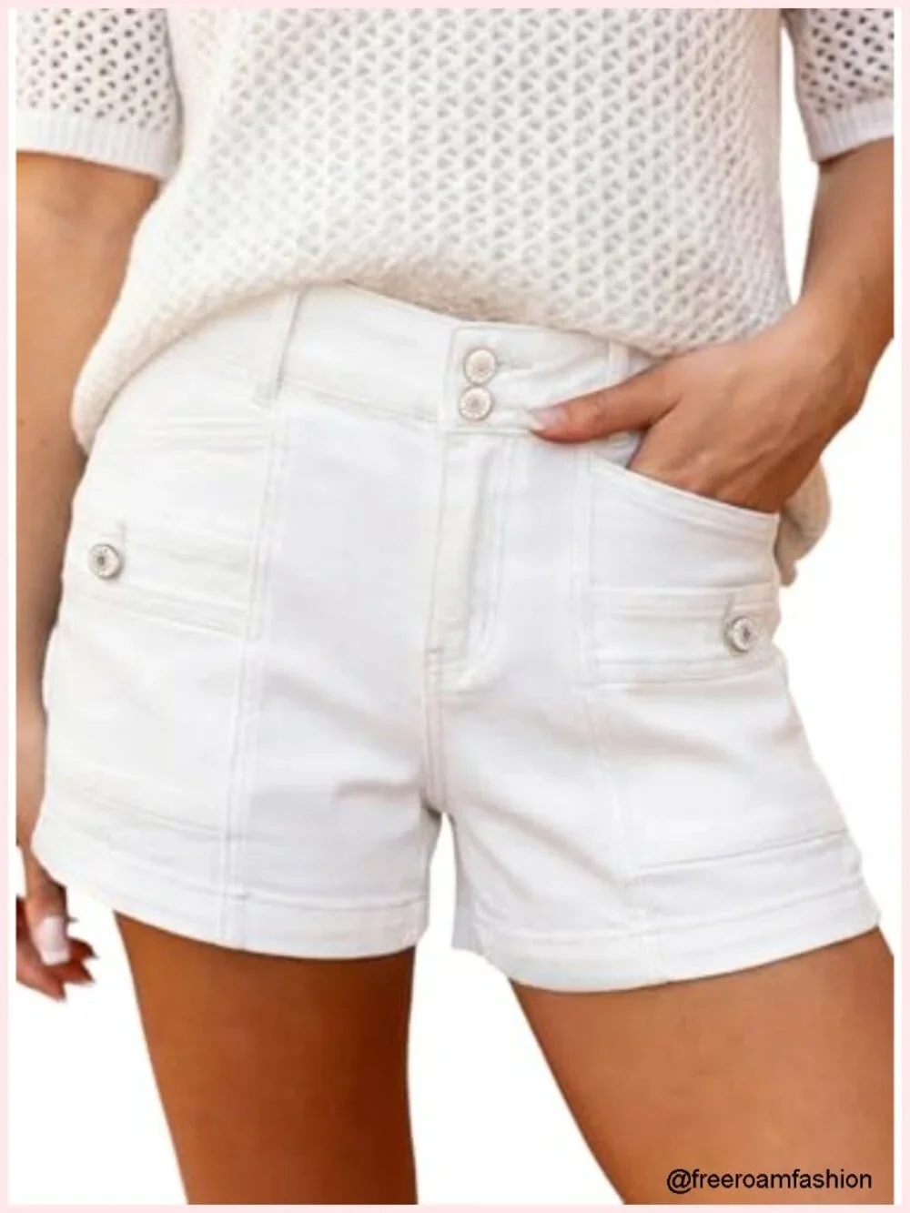 Women's High Waisted Jean Shorts Double Button Fly Stretchy Denim A-Line Casual